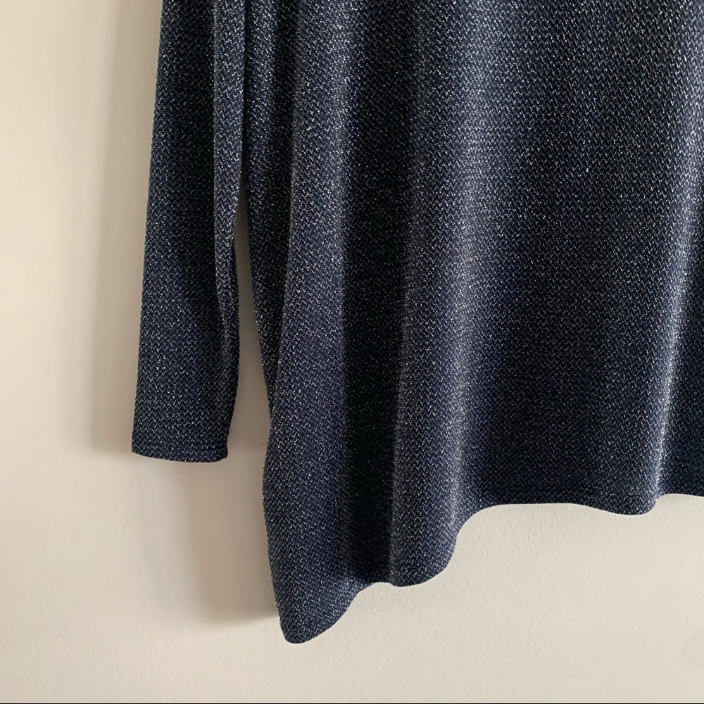 DIANE GILMAN Angled Hem Bateau Neck Top Eggplant Long Sleeve Blue Glitter - Picture 10 of 11
